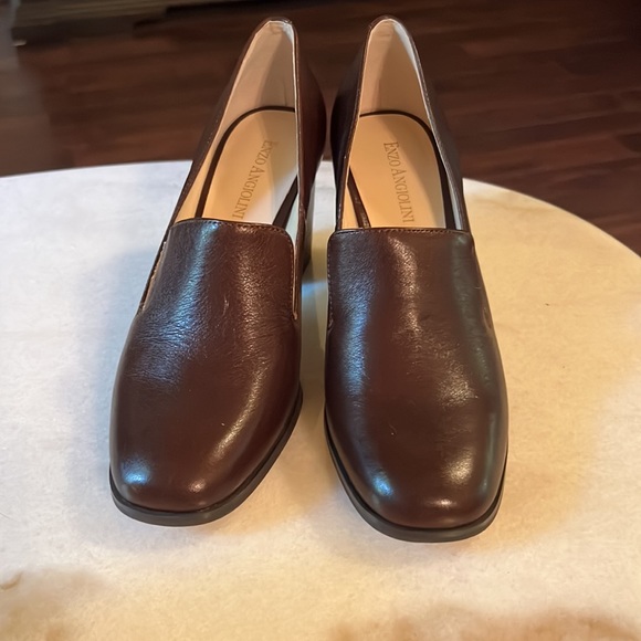 New Enzo Angiolini Leather Block Heels Brown Shoes Size 7.5 - Picture 5 of 8